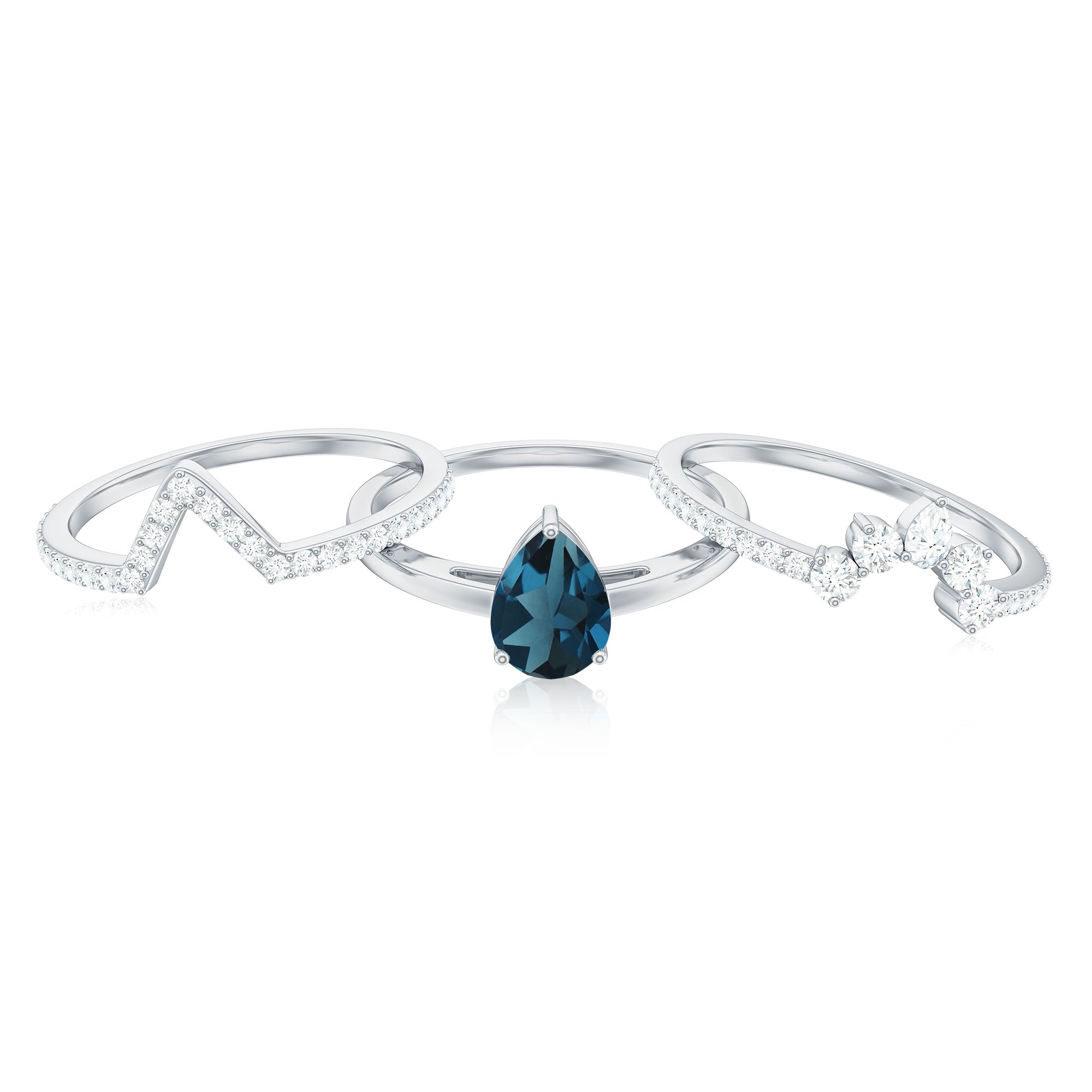 Pear Cut London Blue Topaz Trio Wedding Ring Set with Diamond London Blue Topaz - ( AAA ) - Quality - Rosec Jewels
