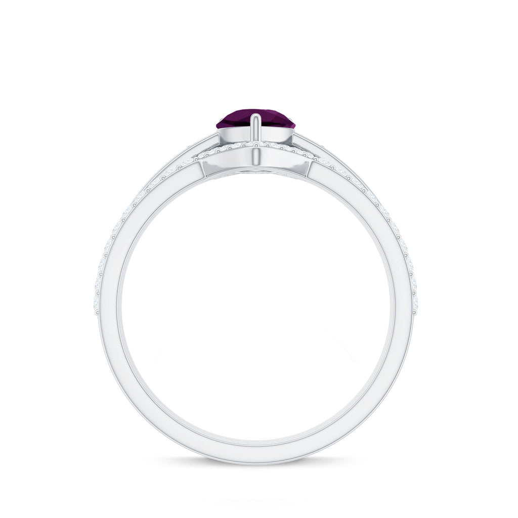 Pear Cut Rhodolite Trio Wedding Ring Set with Moissanite Rhodolite - ( AAA ) - Quality - Rosec Jewels