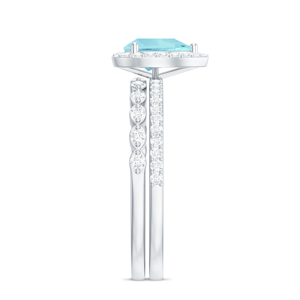 1.50 CT Teardrop Sky Blue Topaz Bridal Ring Set with Diamond Sky Blue Topaz - ( AAA ) - Quality - Rosec Jewels