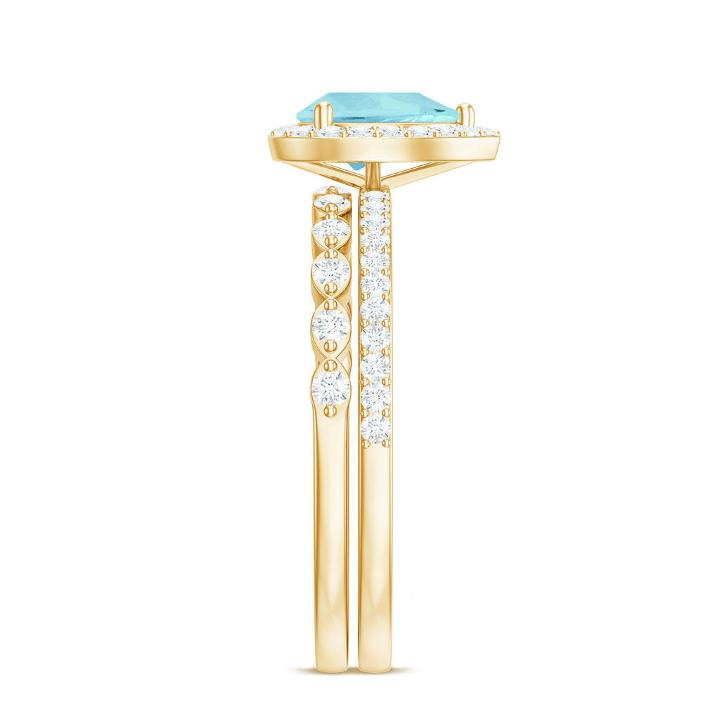 1.50 CT Teardrop Sky Blue Topaz Bridal Ring Set with Diamond Sky Blue Topaz - ( AAA ) - Quality - Rosec Jewels