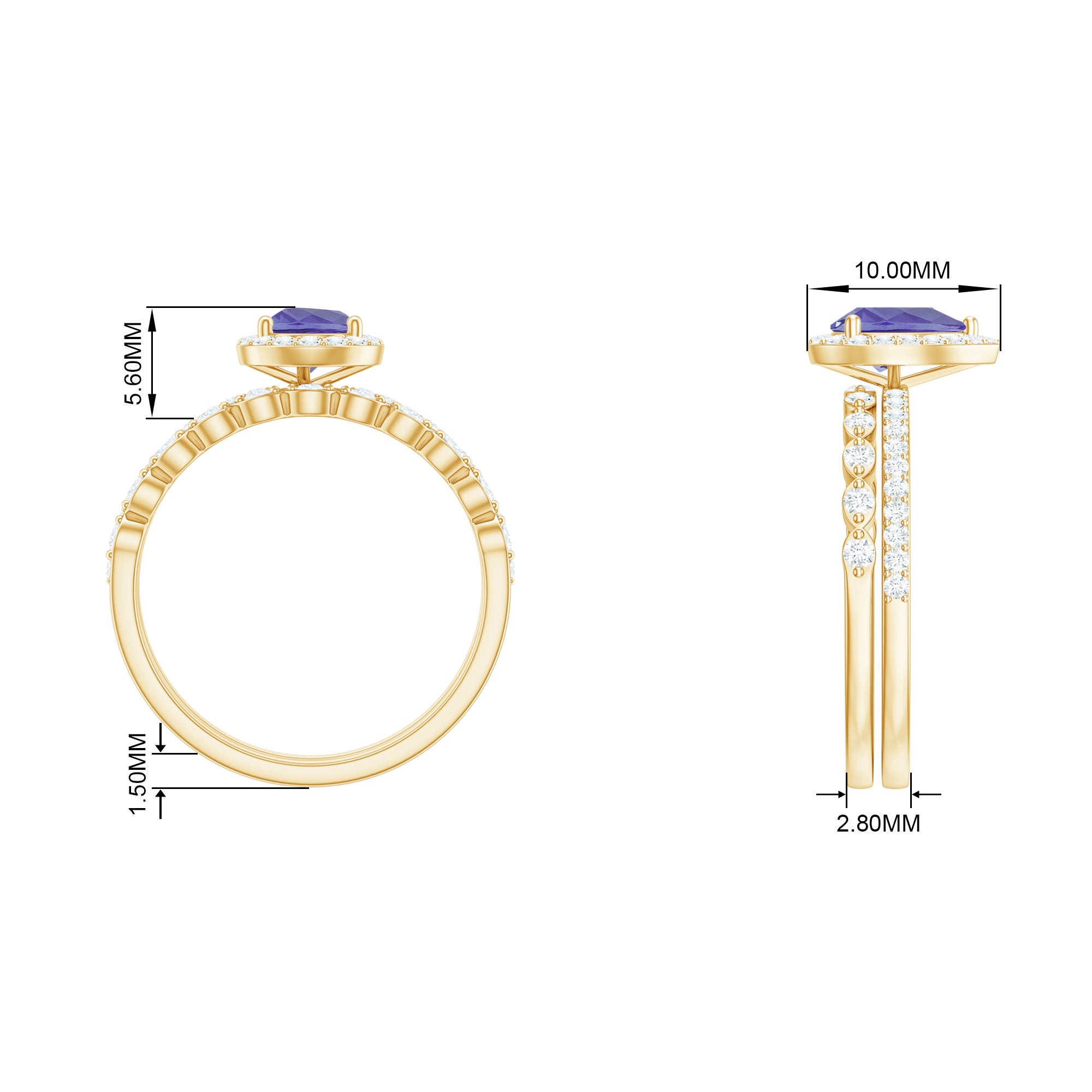 Teardrop Tanzanite Bridal Ring Set with Diamond Tanzanite - ( AAA ) - Quality - Rosec Jewels