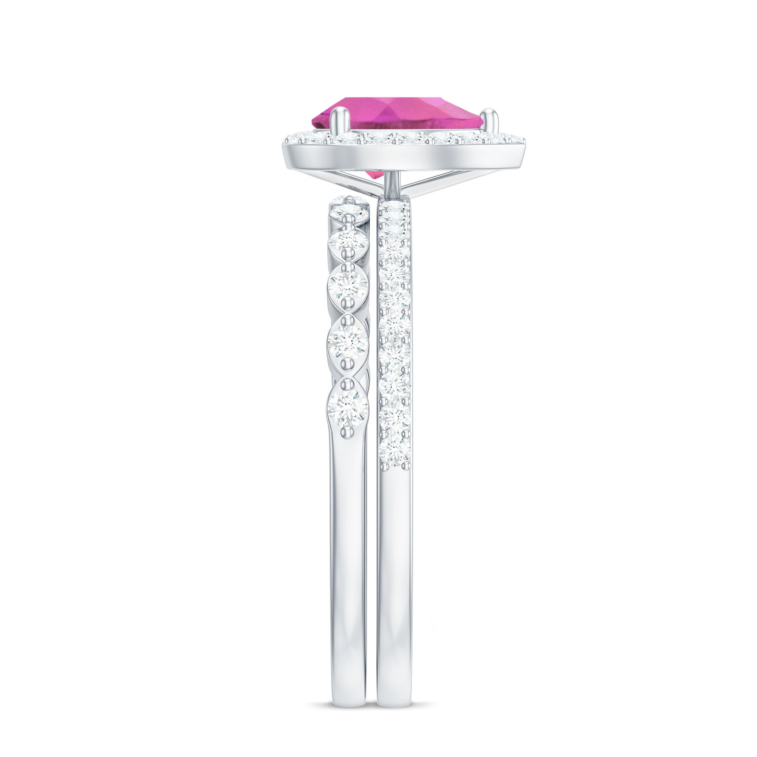 Teardrop Pink tourmaline Bridal Ring Set with Diamond Pink Tourmaline - ( AAA ) - Quality - Rosec Jewels
