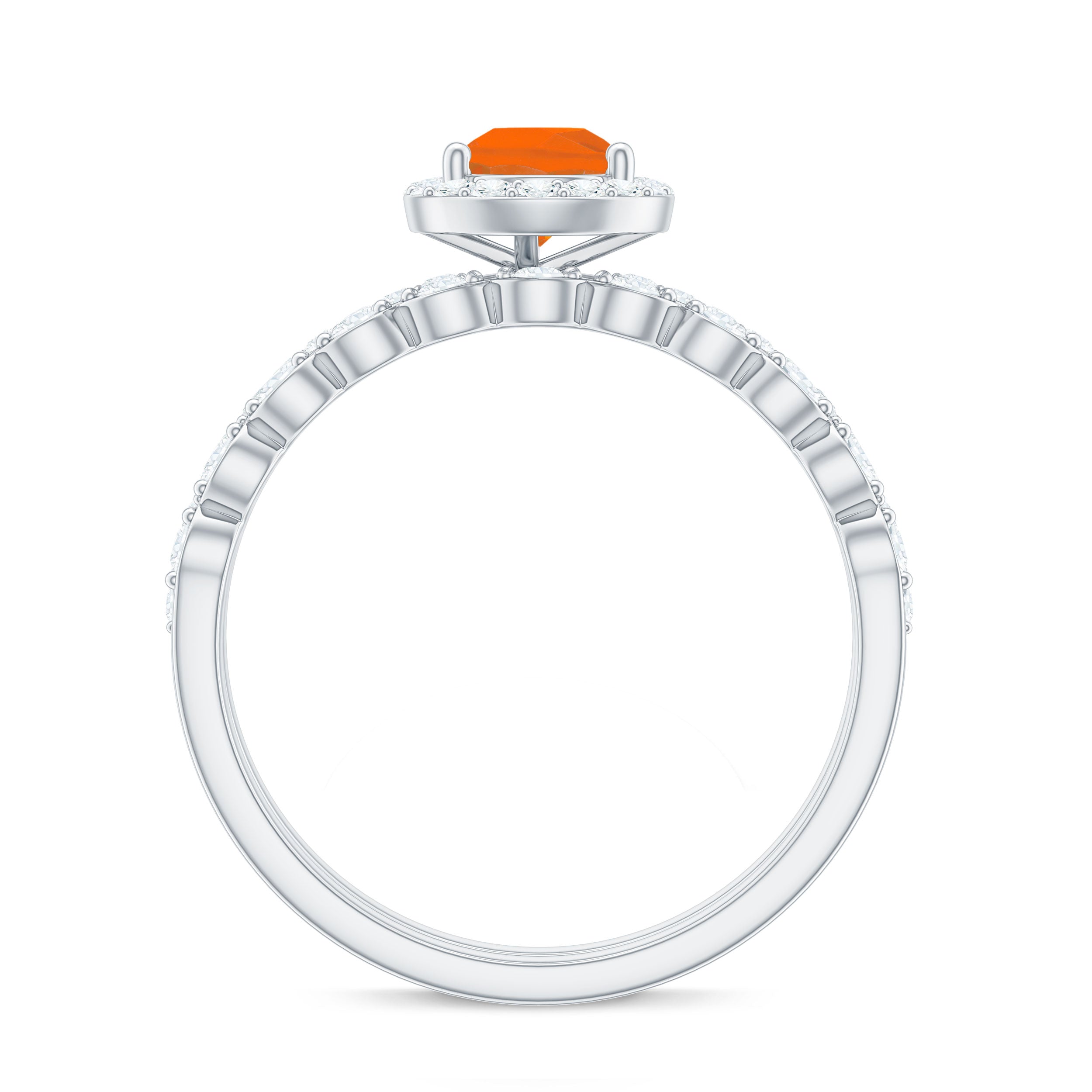 Teardrop Fire Opal Bridal Ring Set with Diamond Fire Opal - ( AAA ) - Quality - Rosec Jewels