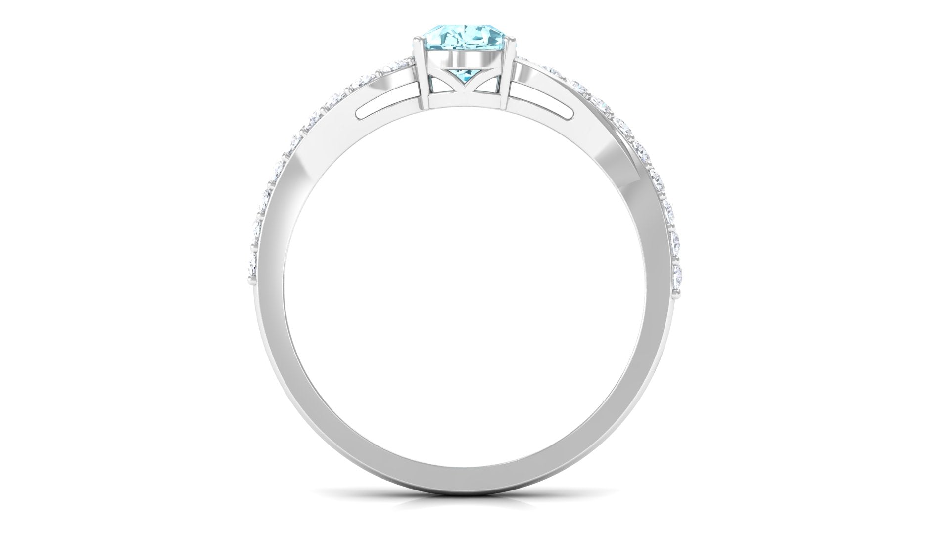 Split Shank Pear Cut Aquamarine Solitaire Ring with Diamond Aquamarine - ( AAA ) - Quality - Rosec Jewels