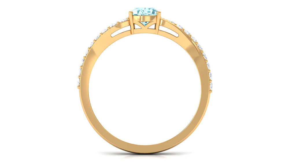 Split Shank Pear Cut Aquamarine Solitaire Ring with Diamond Aquamarine - ( AAA ) - Quality - Rosec Jewels