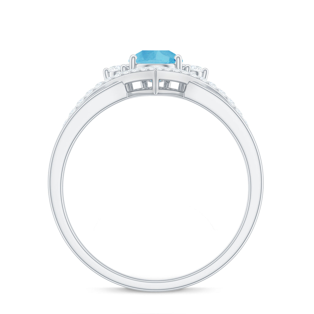 Pear Cut Swiss Blue Topaz Designer Engagement Ring with Diamond Swiss Blue Topaz - ( AAA ) - Quality - Rosec Jewels
