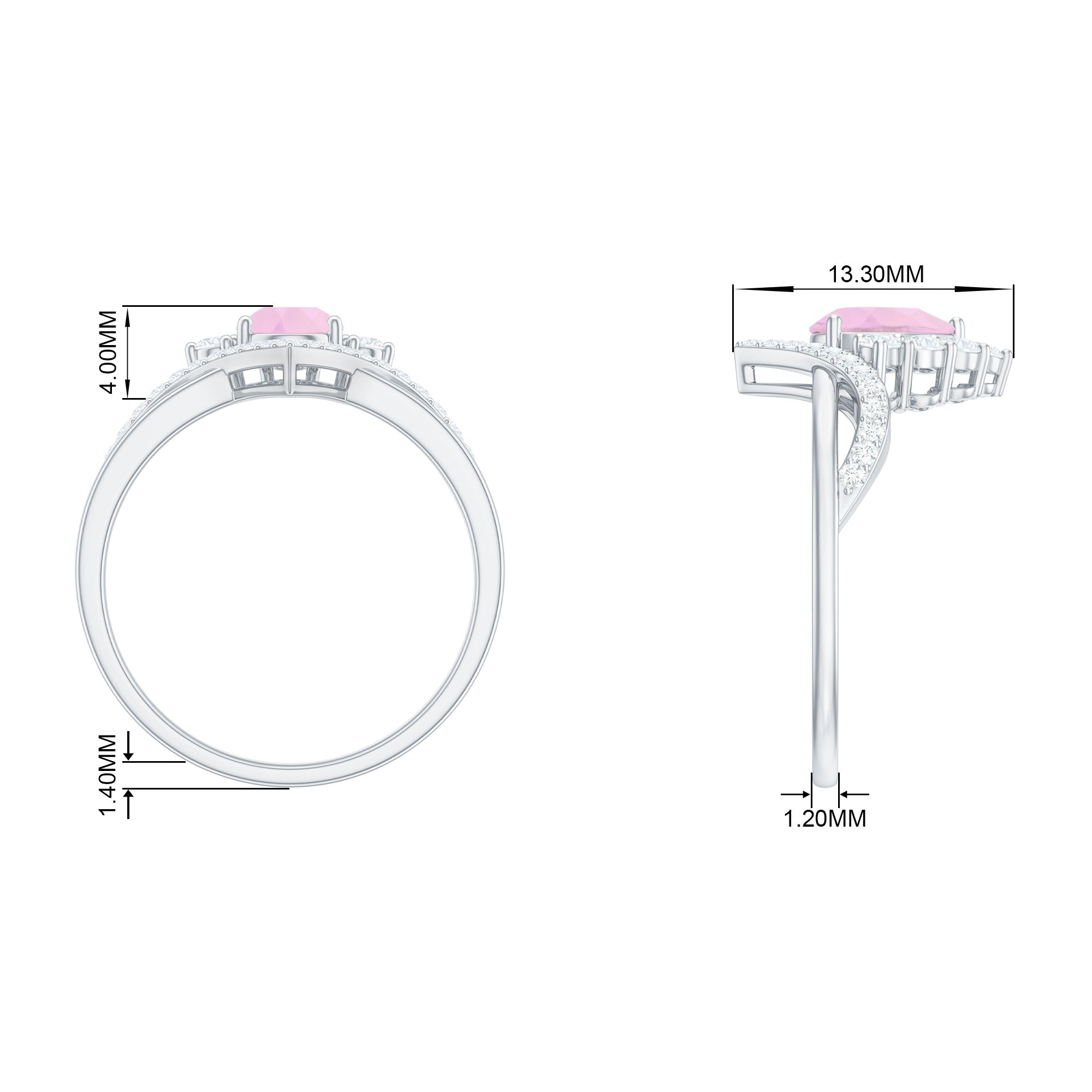 Pear Cut Rose Quartz Designer Engagement Ring with Diamond Rose Quartz - ( AAA ) - Quality - Rosec Jewels