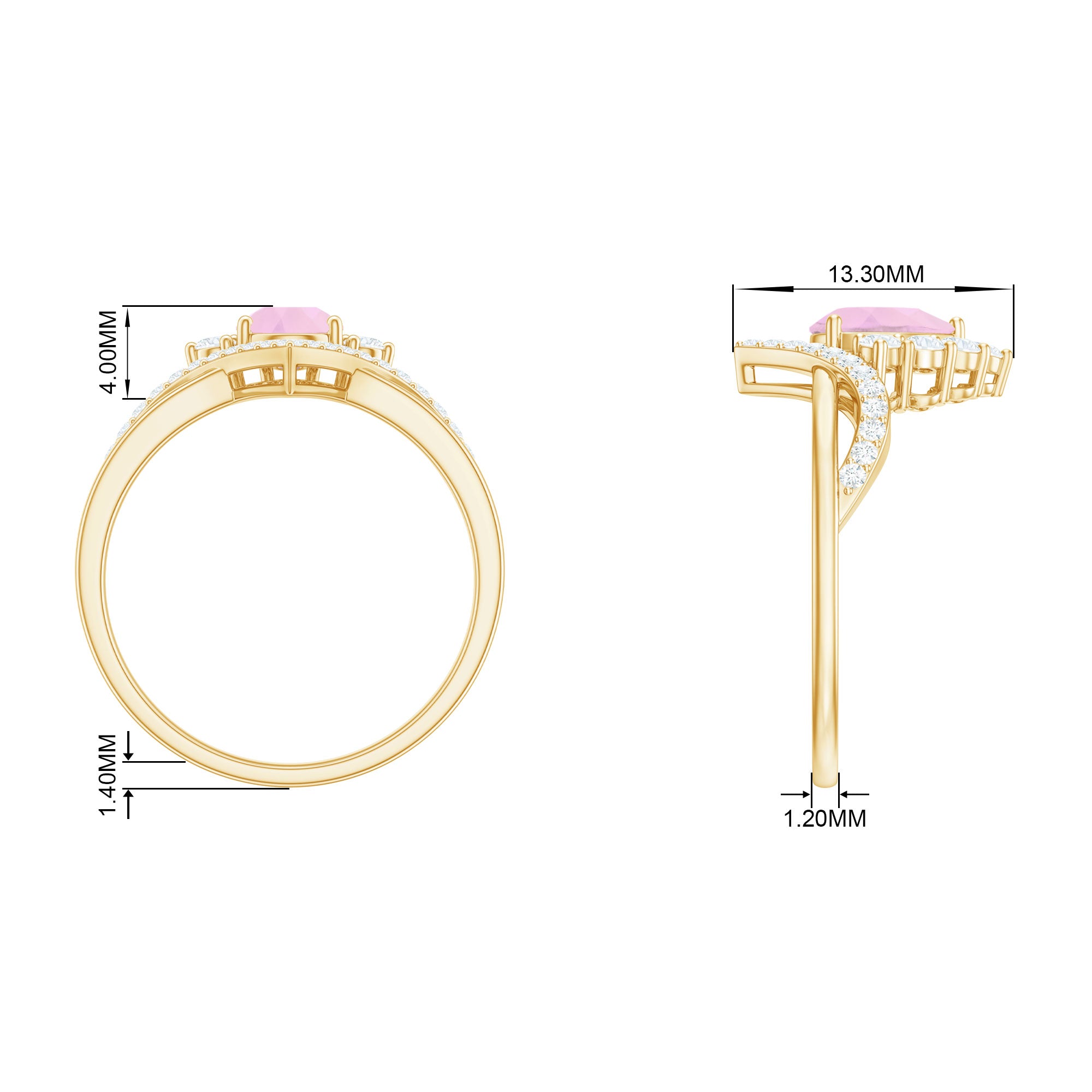 Pear Cut Rose Quartz Designer Engagement Ring with Diamond Rose Quartz - ( AAA ) - Quality - Rosec Jewels