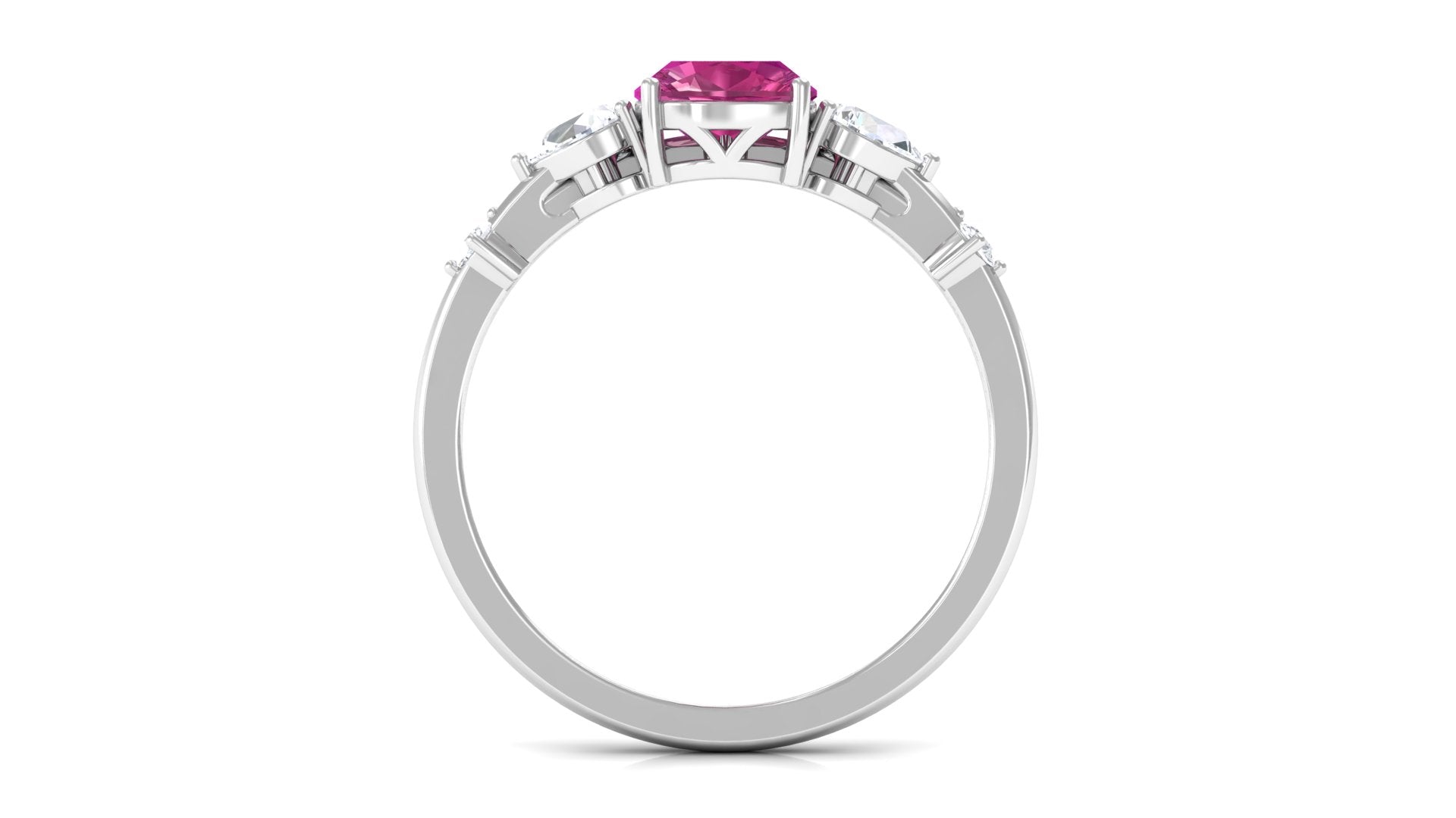 Cushion Cut Pink Tourmaline Ring Set with Moissanite Pink Tourmaline - ( AAA ) - Quality - Rosec Jewels
