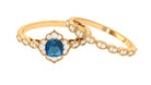 London Blue Topaz Flower Ring Set with Diamond and Beaded London Blue Topaz - ( AAA ) - Quality - Rosec Jewels