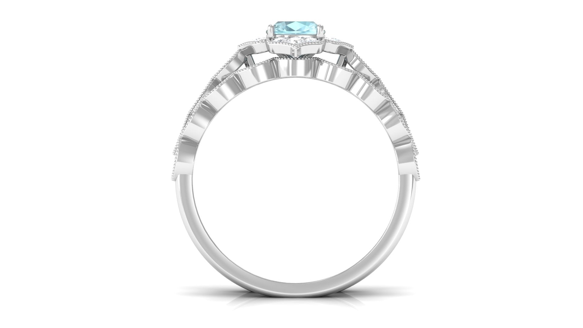 1 CT Sky Blue Topaz Flower Beaded Ring Set with Diamond Sky Blue Topaz - ( AAA ) - Quality - Rosec Jewels