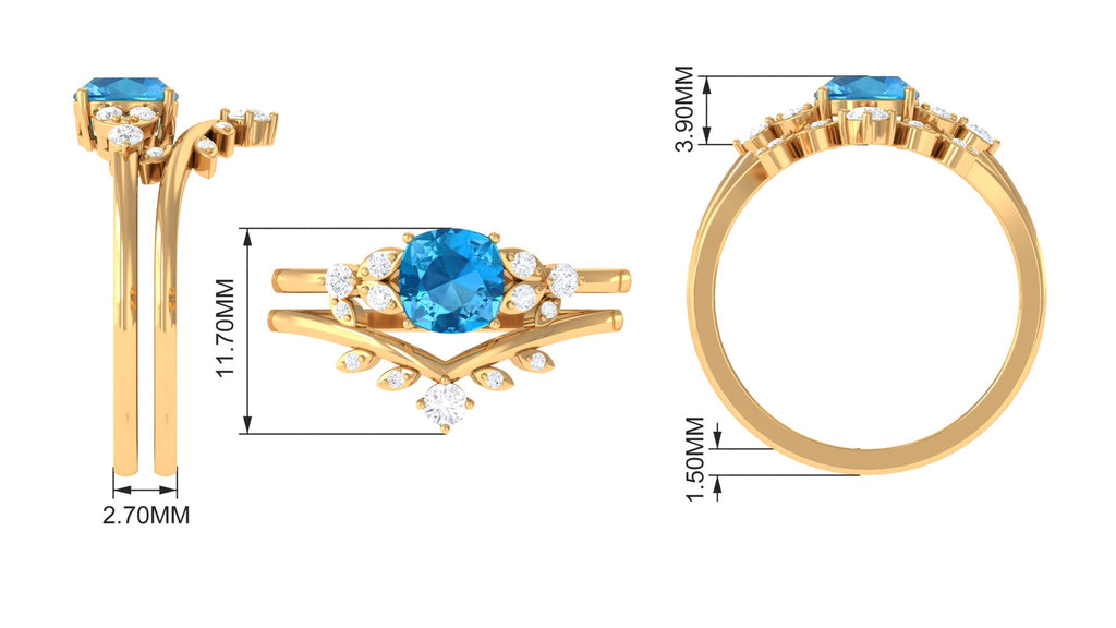 Cushion Cut Swiss Blue Topaz Solitaire Ring Set with Diamond Swiss Blue Topaz - ( AAA ) - Quality - Rosec Jewels