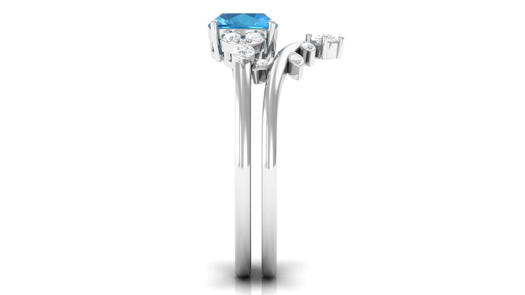 Cushion Cut Swiss Blue Topaz Solitaire Ring Set with Diamond Swiss Blue Topaz - ( AAA ) - Quality - Rosec Jewels