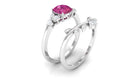 Pink Tourmaline and Diamond Ring Set with Leaf Motif Pink Tourmaline - ( AAA ) - Quality - Rosec Jewels