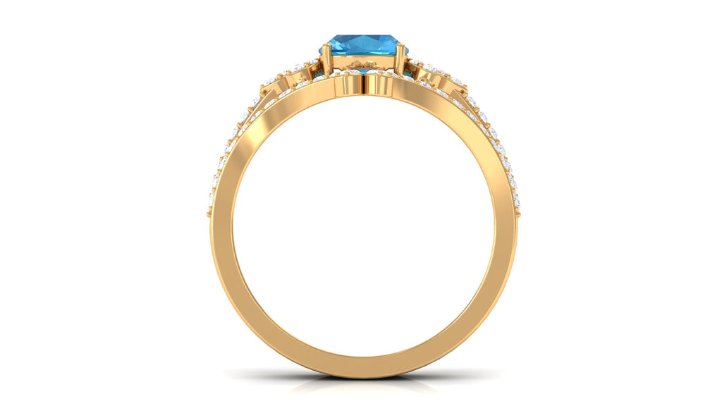 Cushion Cut Swiss Blue Topaz Ring Set with Diamond Swiss Blue Topaz - ( AAA ) - Quality - Rosec Jewels