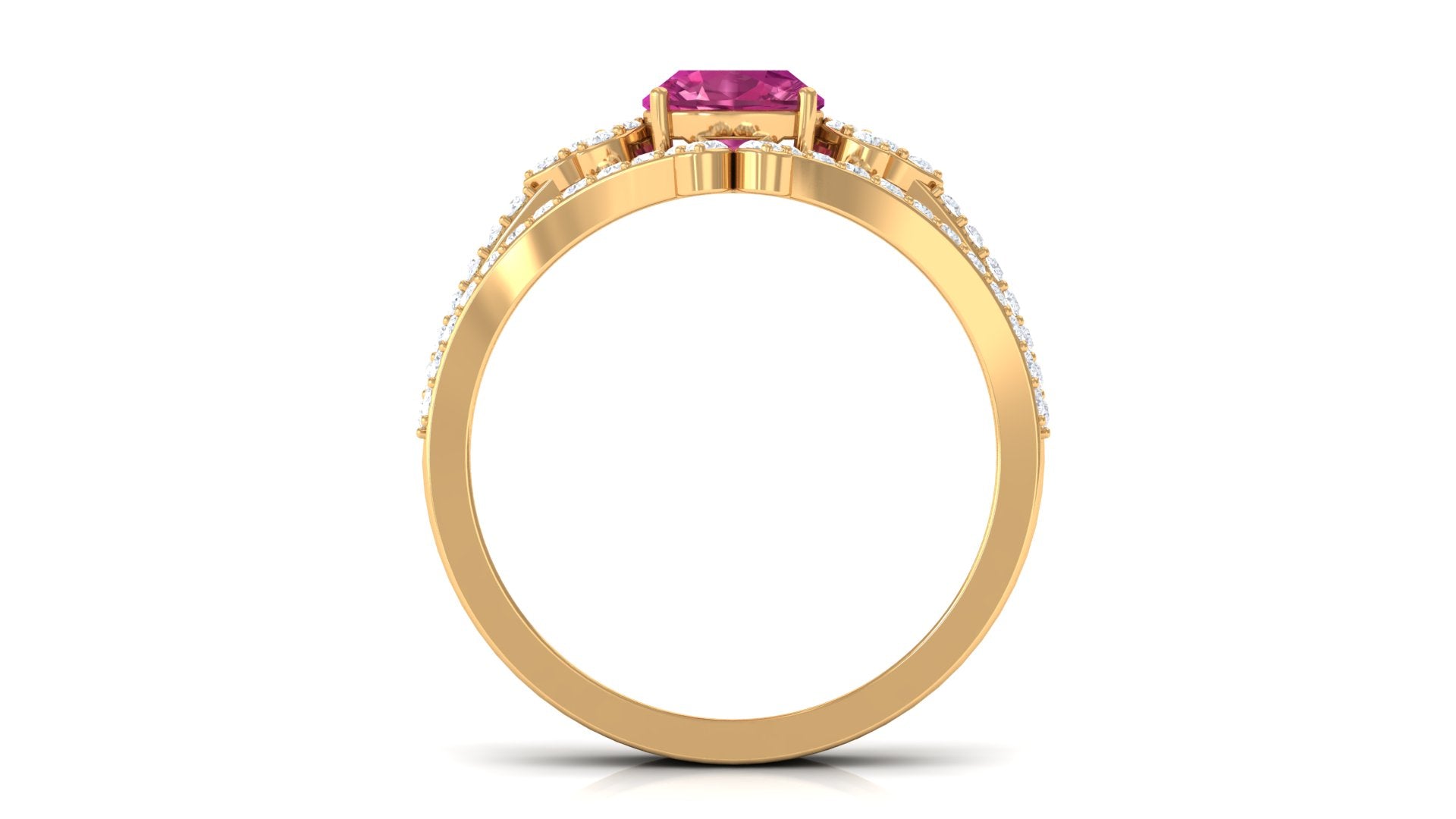 Cushion Cut Pink Tourmaline and Diamond Bridal Ring Set Pink Tourmaline - ( AAA ) - Quality - Rosec Jewels