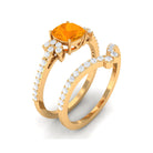 Cushion Cut Fire Opal and Diamond Bridal Ring Set Fire Opal - ( AAA ) - Quality - Rosec Jewels