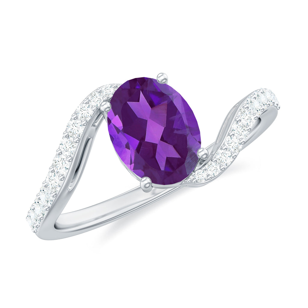 Oval Solitaire Amethyst Engagement Ring with Diamond Amethyst - ( AAA ) - Quality - Rosec Jewels