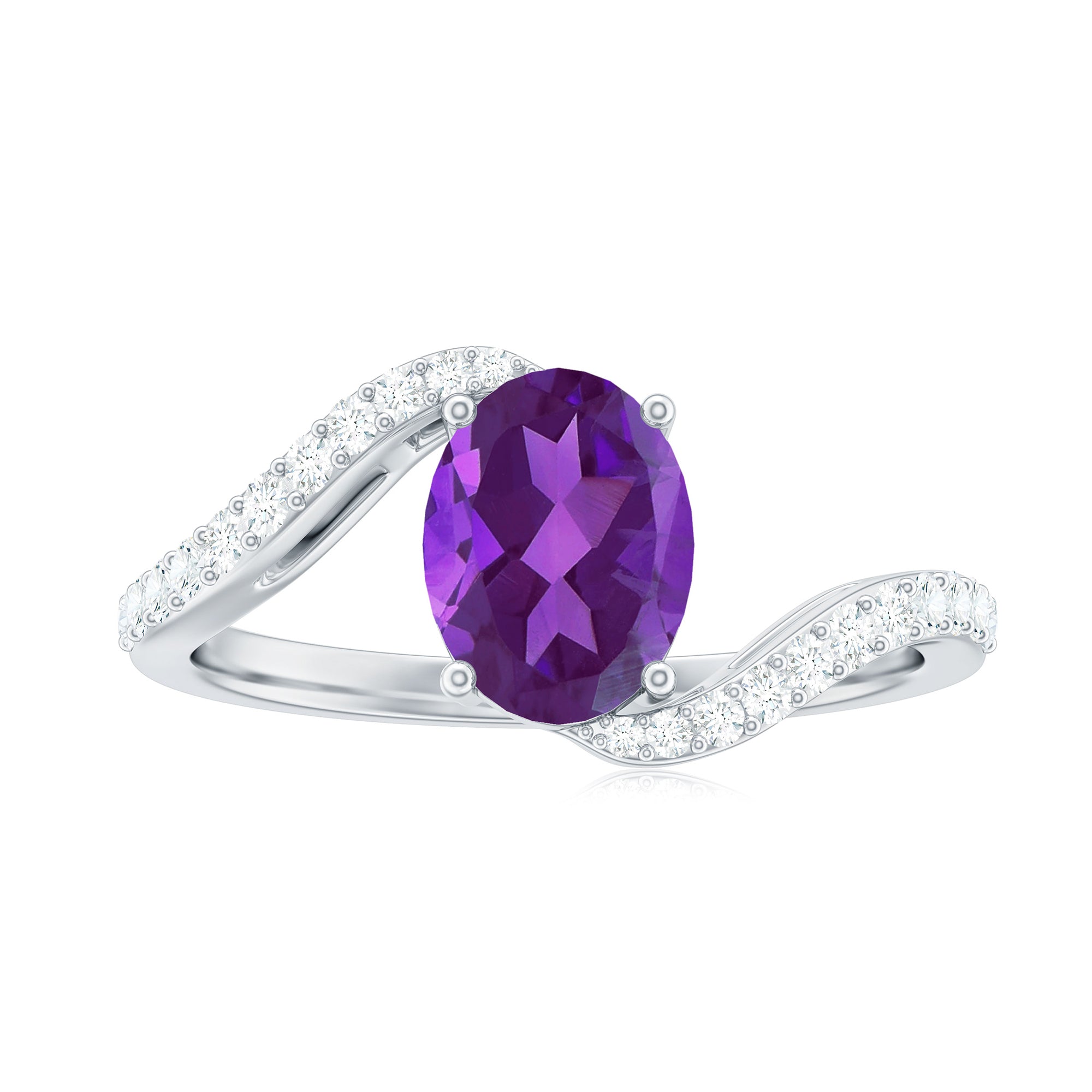 Oval Solitaire Amethyst Engagement Ring with Diamond Amethyst - ( AAA ) - Quality - Rosec Jewels