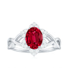 Oval Lab Grown Ruby Floral Ring with Diamond Halo Lab Created Ruby - ( AAAA ) - Quality - Rosec Jewels