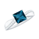 Princess Cut Real London Blue Topaz Solitaire Engagement Ring with Diamond London Blue Topaz - ( AAA ) - Quality - Rosec Jewels