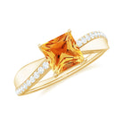 Princess Cut Citrine Solitaire Engagement Ring with Diamond Citrine - ( AAA ) - Quality - Rosec Jewels