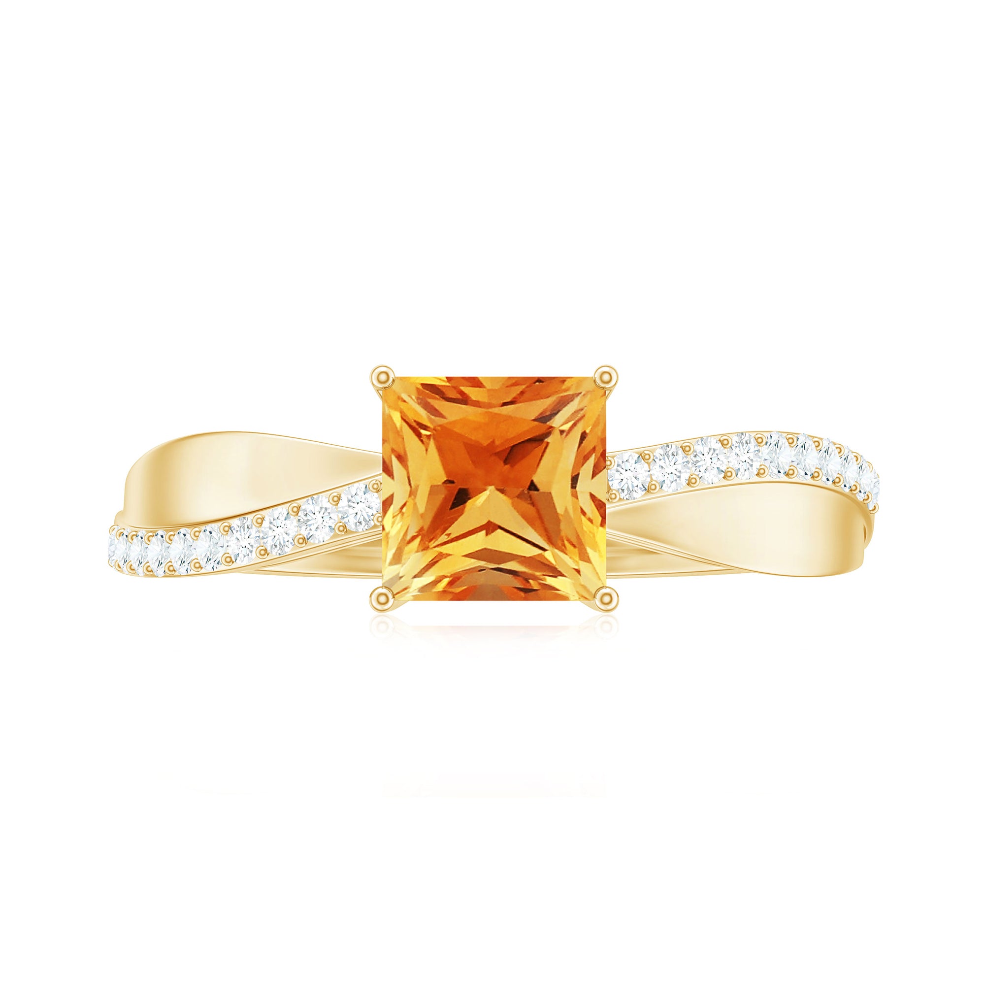 Princess Cut Citrine Solitaire Engagement Ring with Diamond Citrine - ( AAA ) - Quality - Rosec Jewels