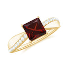 Princess Cut Garnet Solitaire Engagement Ring with Diamond Garnet - ( AAA ) - Quality - Rosec Jewels