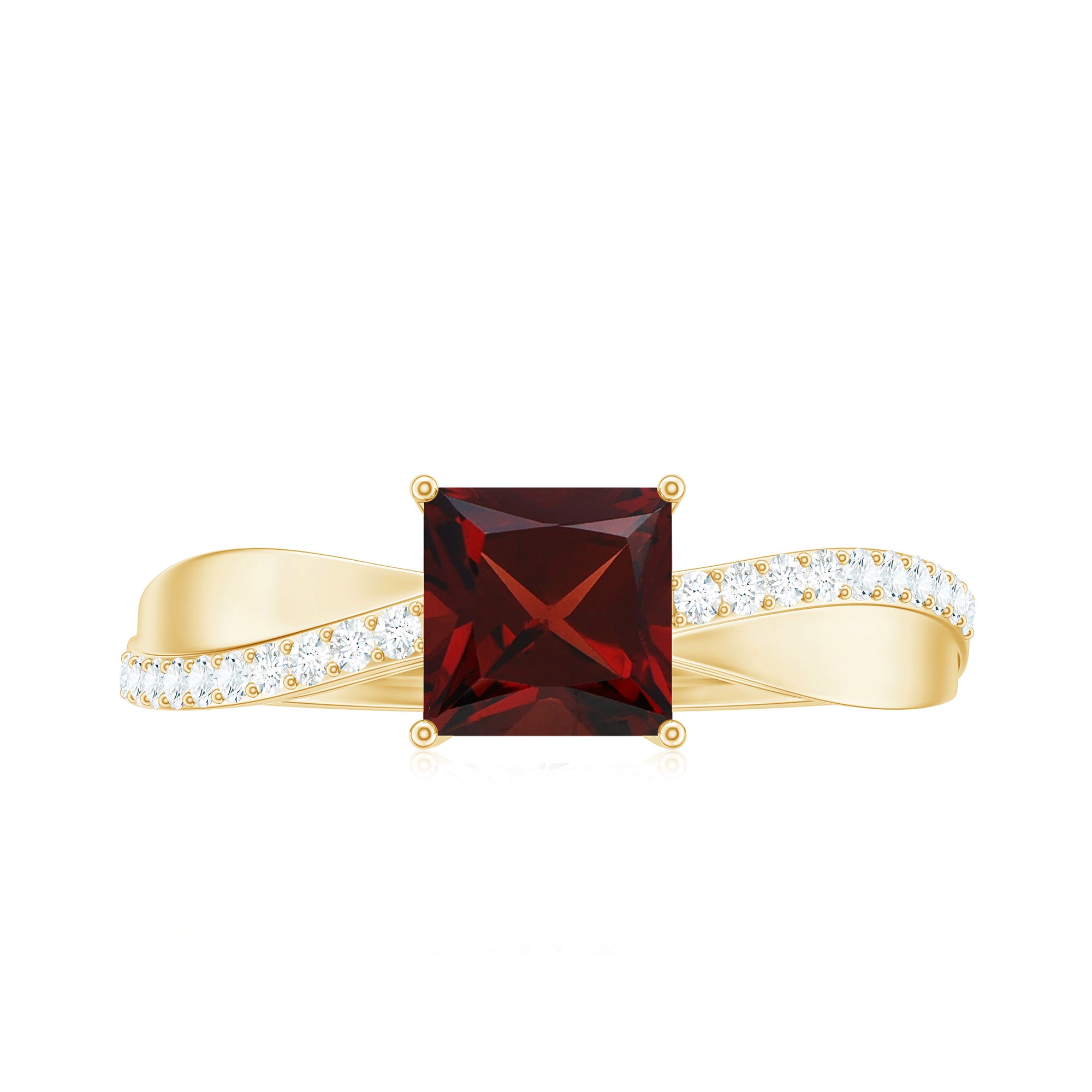 Princess Cut Garnet Solitaire Engagement Ring with Diamond Garnet - ( AAA ) - Quality - Rosec Jewels