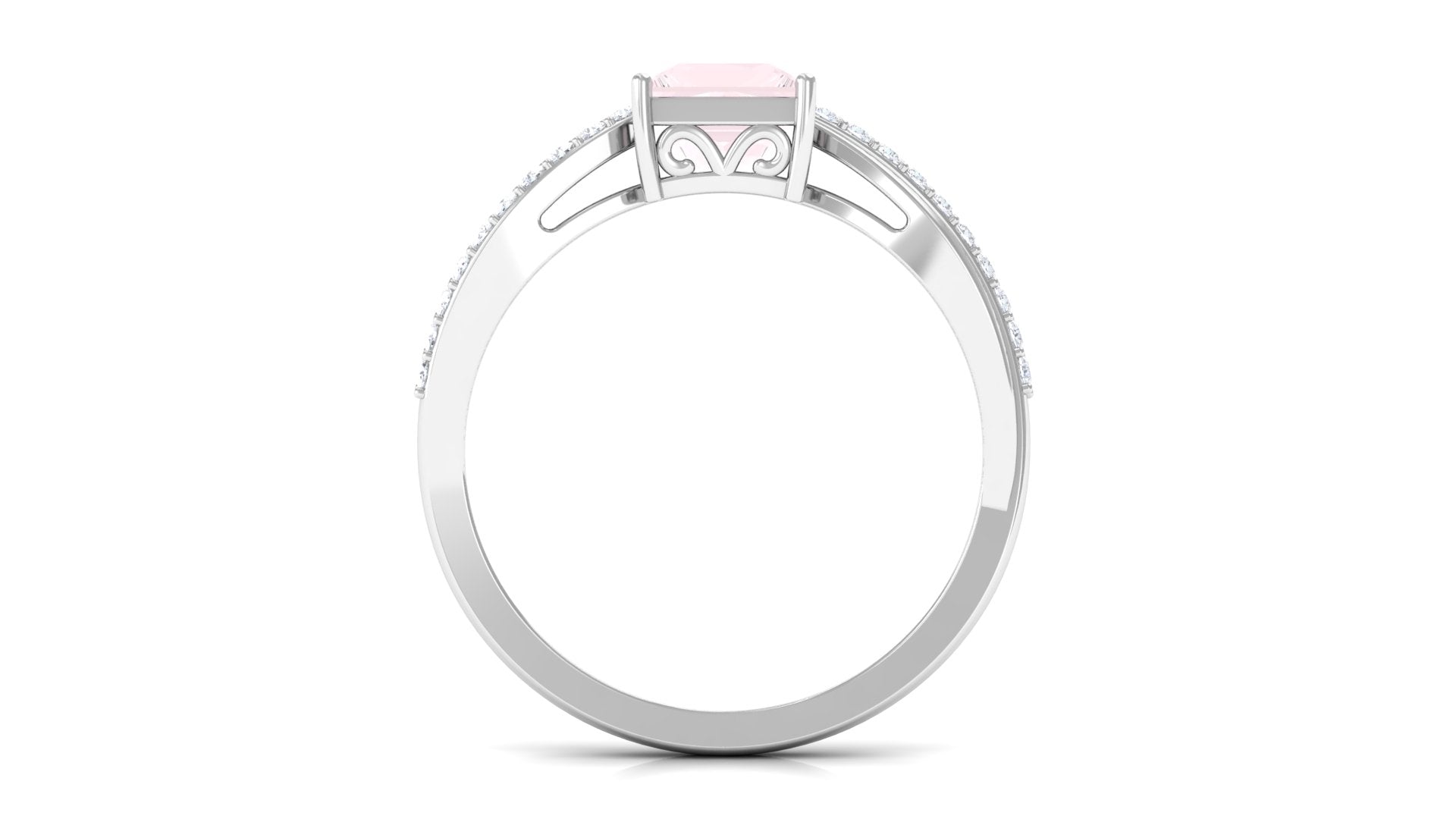 Princess Cut Rose Quartz Solitaire Engagement Ring with Diamond Rose Quartz - ( AAA ) - Quality - Rosec Jewels