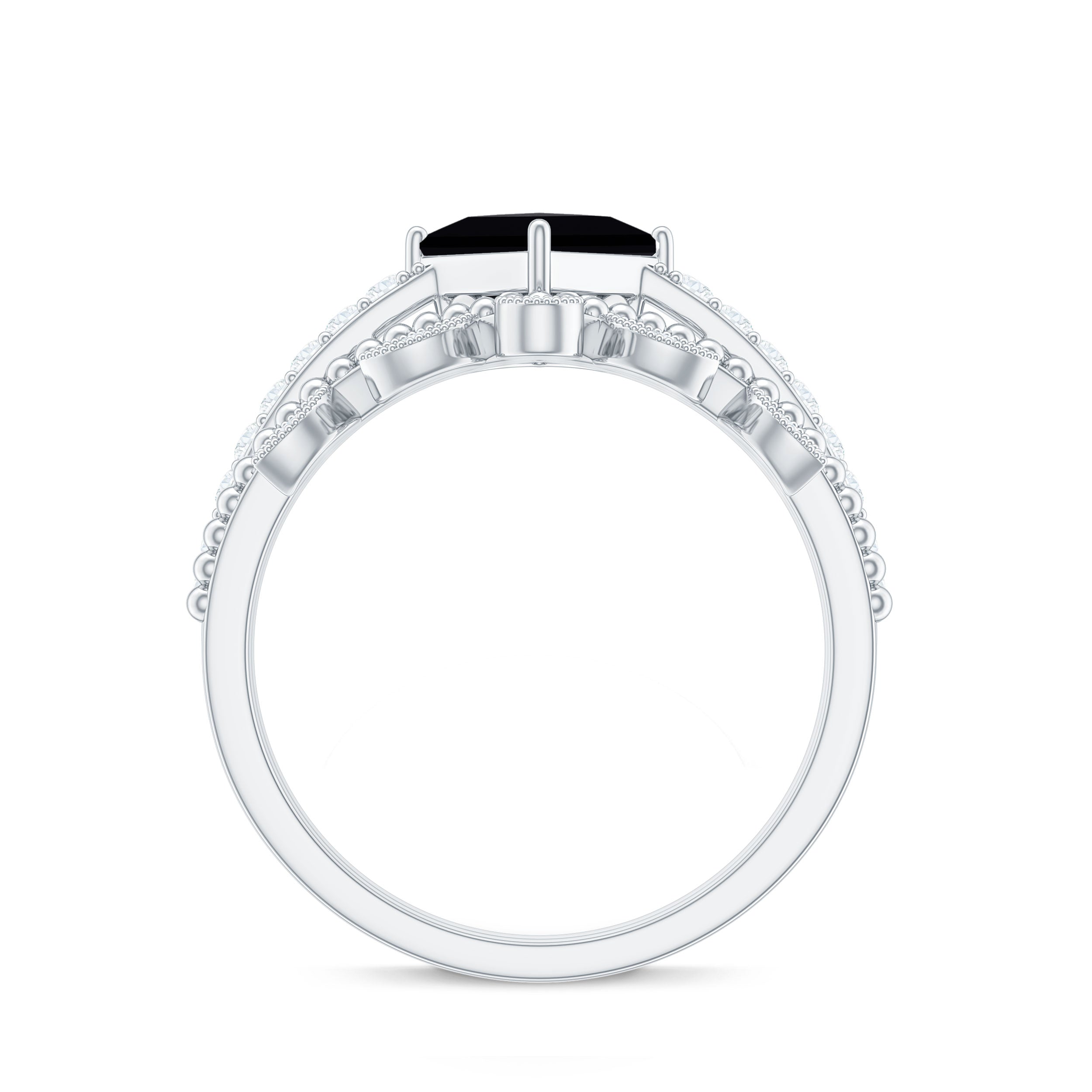 1 CT Princess Cut Black Onyx Vintage Ring Set with Diamond Black Onyx - ( AAA ) - Quality - Rosec Jewels