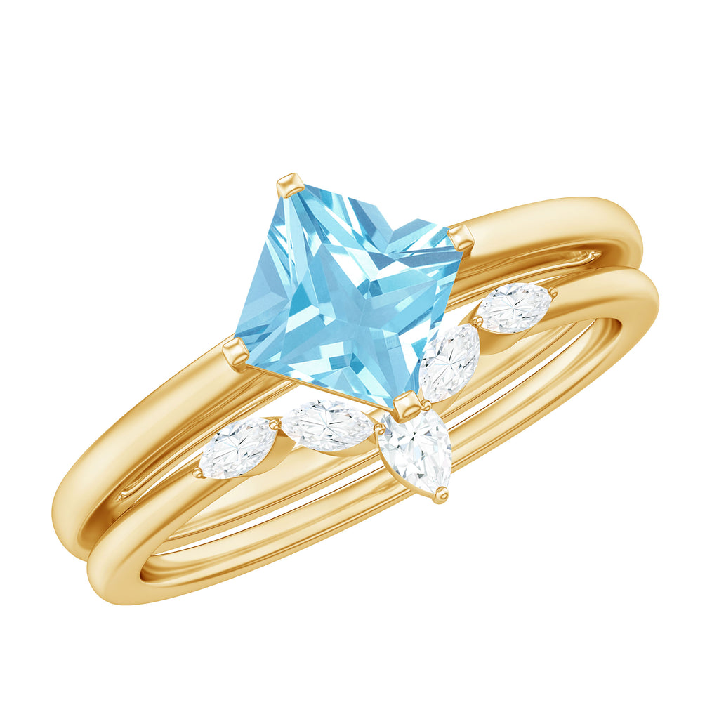 Princess Cut Aquamarine Wedding Ring Set with Diamond Aquamarine - ( AAA ) - Quality - Rosec Jewels