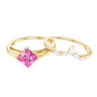 Princess Cut Pink Tourmaline Solitaire Ring Set with Diamond Pink Tourmaline - ( AAA ) - Quality - Rosec Jewels