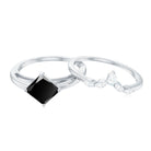 0.75 CT Princess Cut Black Onyx and Diamond Bridal Ring Set Black Onyx - ( AAA ) - Quality - Rosec Jewels