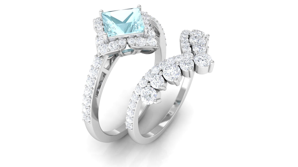 2.50 CT Sky Blue Topaz and Moissanite Statement Wedding Ring Set Sky Blue Topaz - ( AAA ) - Quality - Rosec Jewels