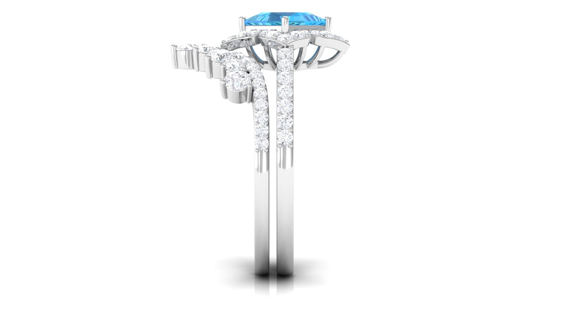 2.75 CT Swiss Blue Topaz and Moissanite Statement Wedding Ring Set Swiss Blue Topaz - ( AAA ) - Quality - Rosec Jewels