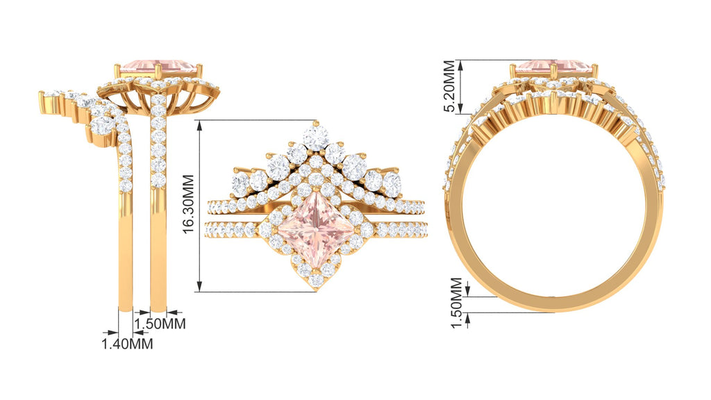 2.5 CT Morganite and Moissanite Statement Wedding Ring Set Morganite - ( AAA ) - Quality - Rosec Jewels
