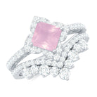 Rose Quartz and Moissanite Statement Wedding Ring Set Rose Quartz - ( AAA ) - Quality - Rosec Jewels