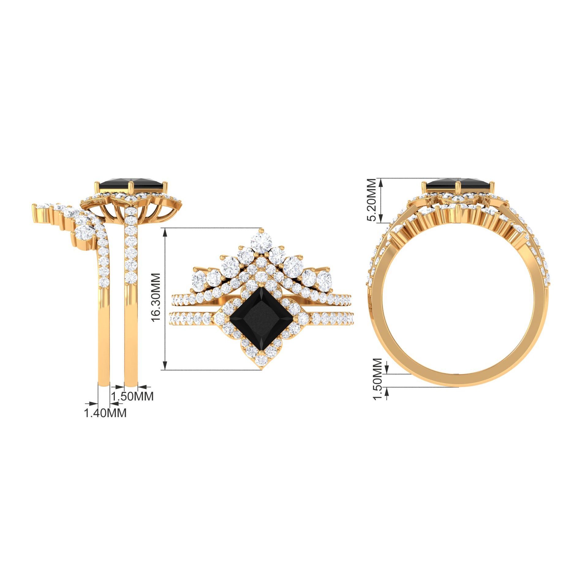 2.25 CT Black Onyx and Moissanite Statement Wedding Ring Set Black Onyx - ( AAA ) - Quality - Rosec Jewels