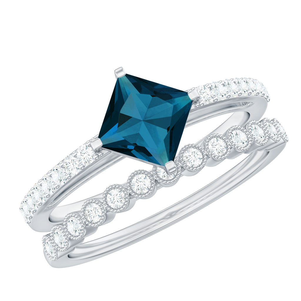 Solitaire London Blue Topaz and Diamond Ring Set London Blue Topaz - ( AAA ) - Quality - Rosec Jewels
