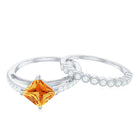 Solitaire Citrine and Moissanite Ring Set Citrine - ( AAA ) - Quality - Rosec Jewels