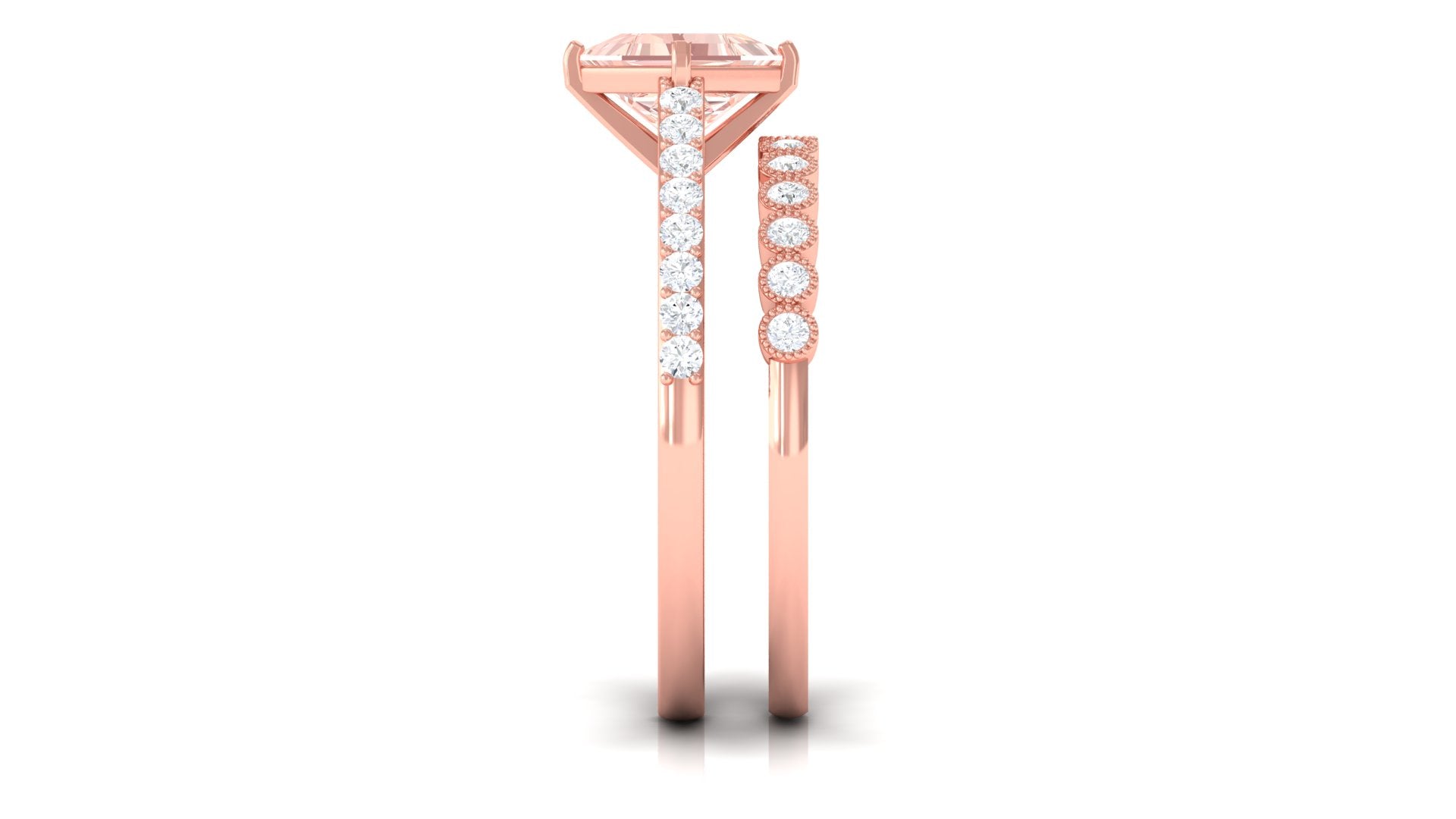 Solitaire Morganite and Diamond Ring Set Morganite - ( AAA ) - Quality - Rosec Jewels
