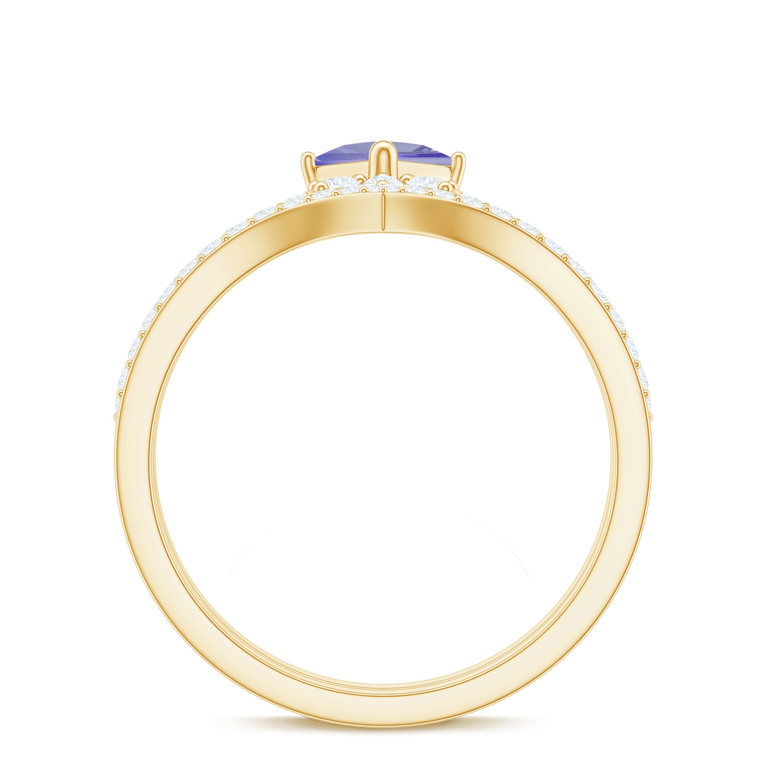 Princess Cut Tanzanite and Diamond Flower Ring Set Tanzanite - ( AAA ) - Quality - Rosec Jewels