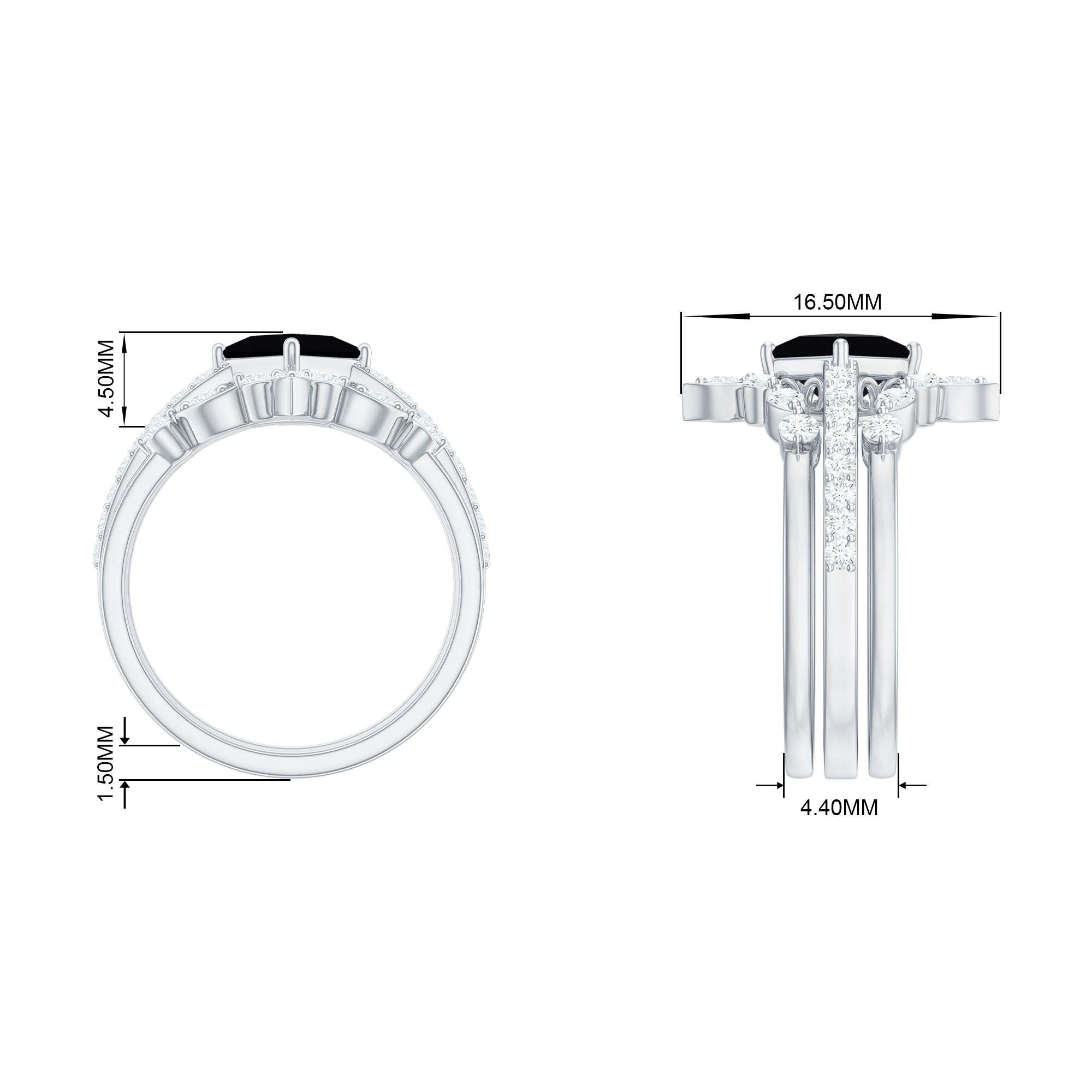 1.75 CT Princess Cut Black Onyx and Moissanite Trio Wedding Ring Set Black Onyx - ( AAA ) - Quality - Rosec Jewels