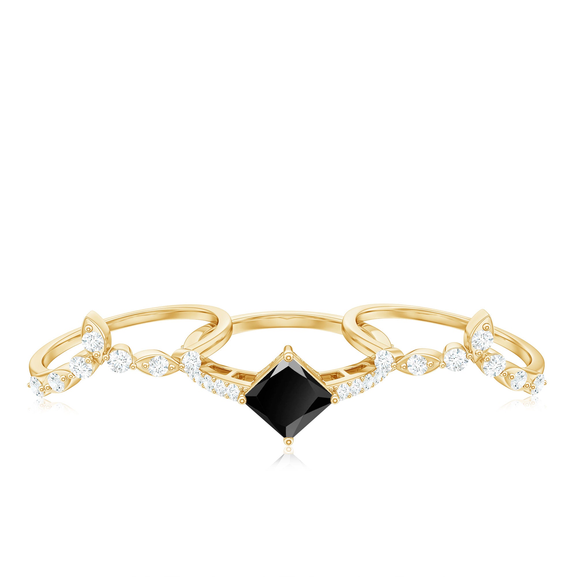 1.75 CT Princess Cut Black Onyx and Moissanite Trio Wedding Ring Set Black Onyx - ( AAA ) - Quality - Rosec Jewels