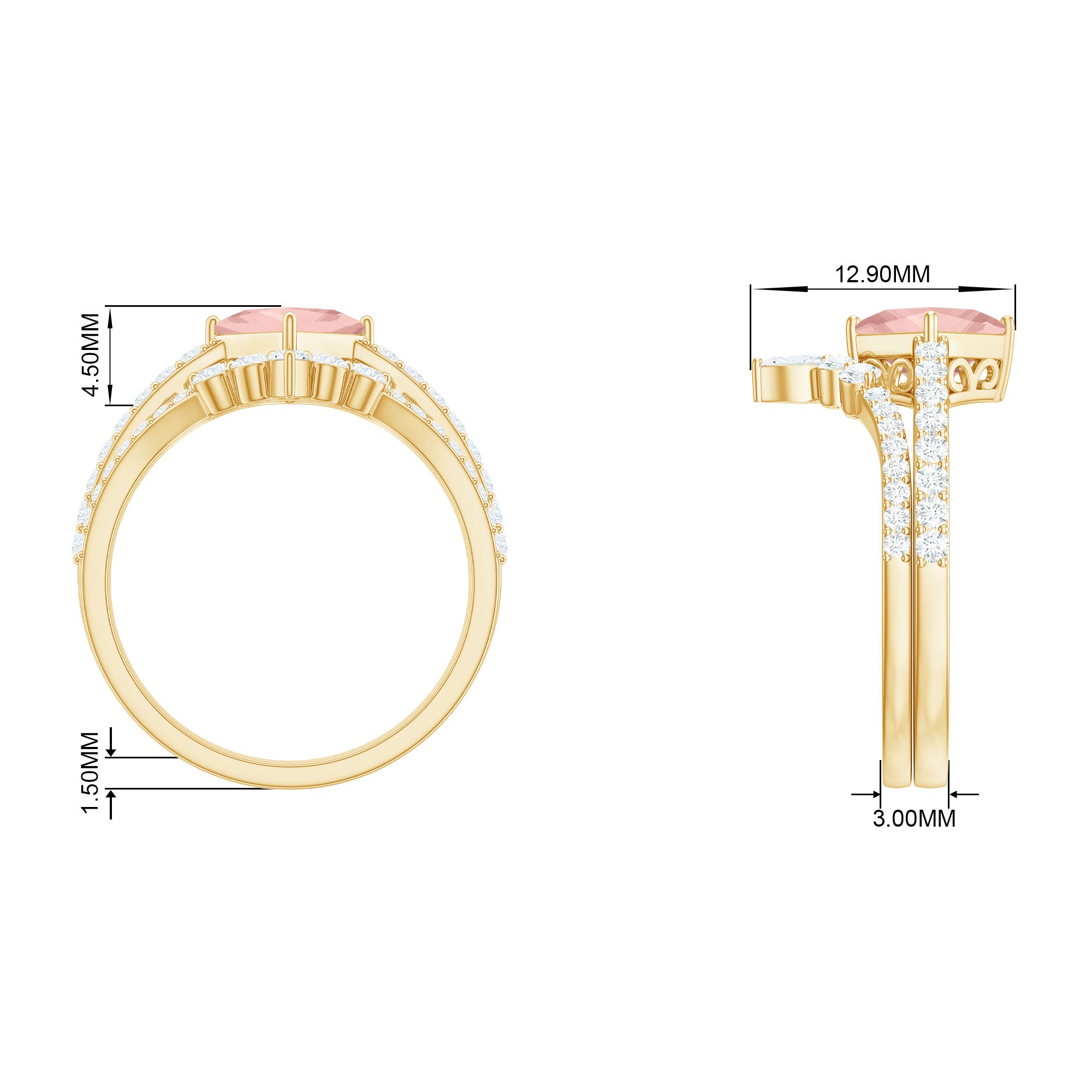 Princess Cut Solitaire Morganite Designer Ring Set with Diamond Morganite - ( AAA ) - Quality - Rosec Jewels
