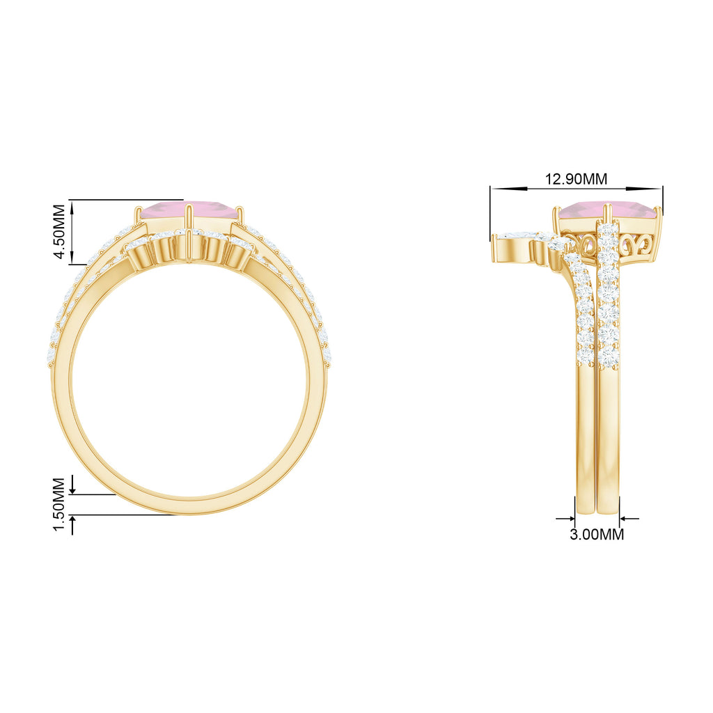 Princess Cut Solitaire Rose Quartz Designer Ring Set with Moissanite Rose Quartz - ( AAA ) - Quality - Rosec Jewels