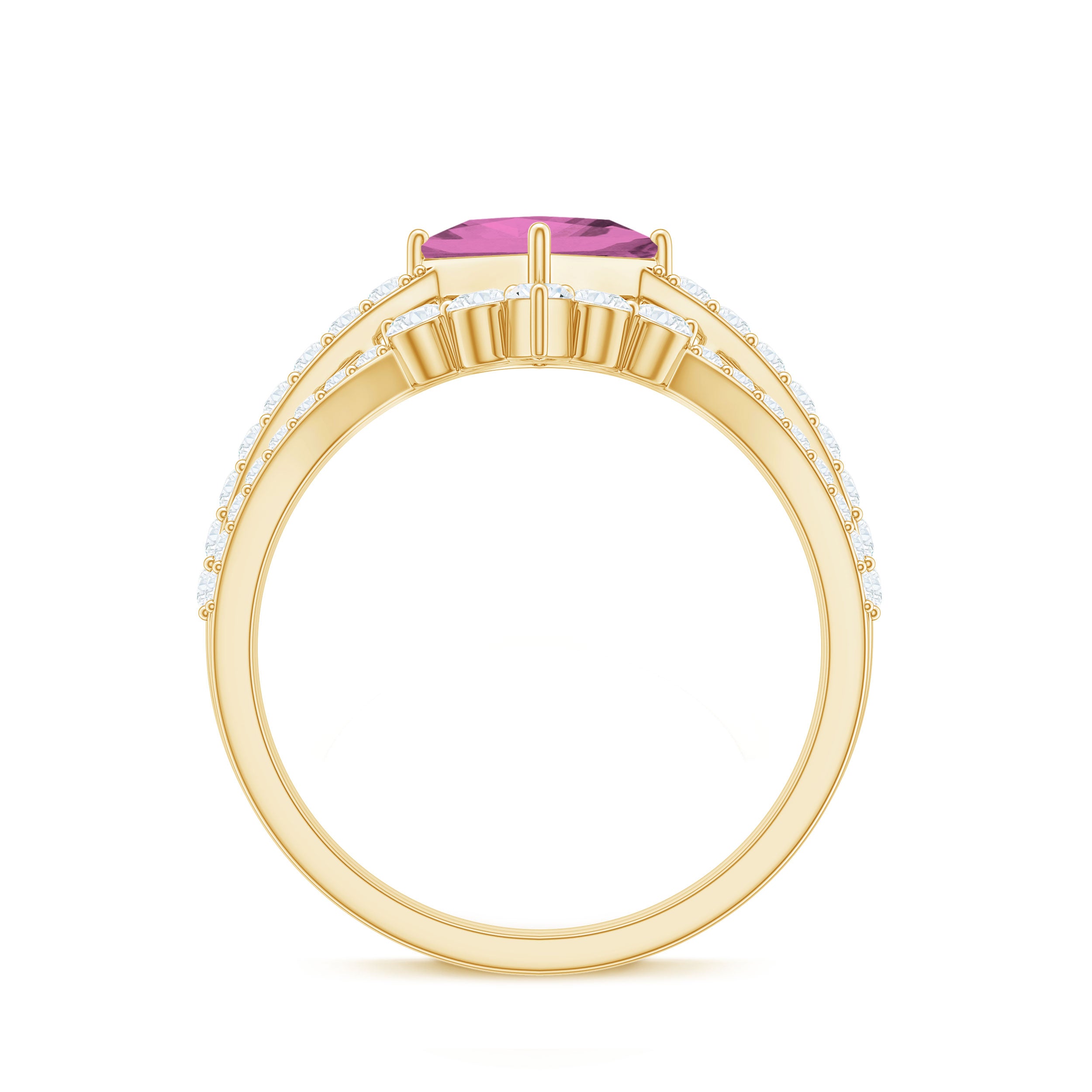 Princess Cut Solitaire Pink tourmaline Designer Ring Set with Moissanite Pink Tourmaline - ( AAA ) - Quality - Rosec Jewels