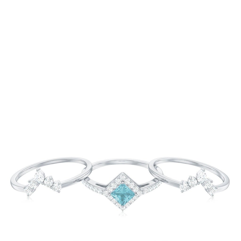 2 CT Sky Blue Topaz and Moissanite Trio Wedding Ring Set Sky Blue Topaz - ( AAA ) - Quality - Rosec Jewels