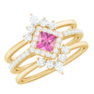 Real Pink tourmaline and Moissanite Trio Wedding Ring Set Pink Tourmaline - ( AAA ) - Quality - Rosec Jewels